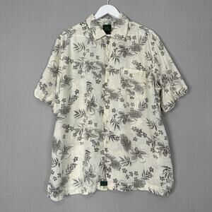 Vintage Marshall Fields Shirt Mens Large Cream Linen Floral Hawaiian Cabana 90s
